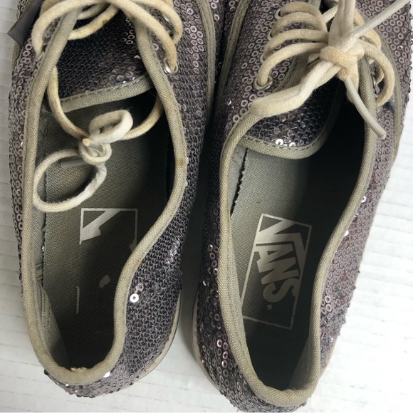 Vans Sneakers Womens Size 7 Mens 5.5 Unisex Silver Sequin Tennis Shoes - Picture 9 of 11